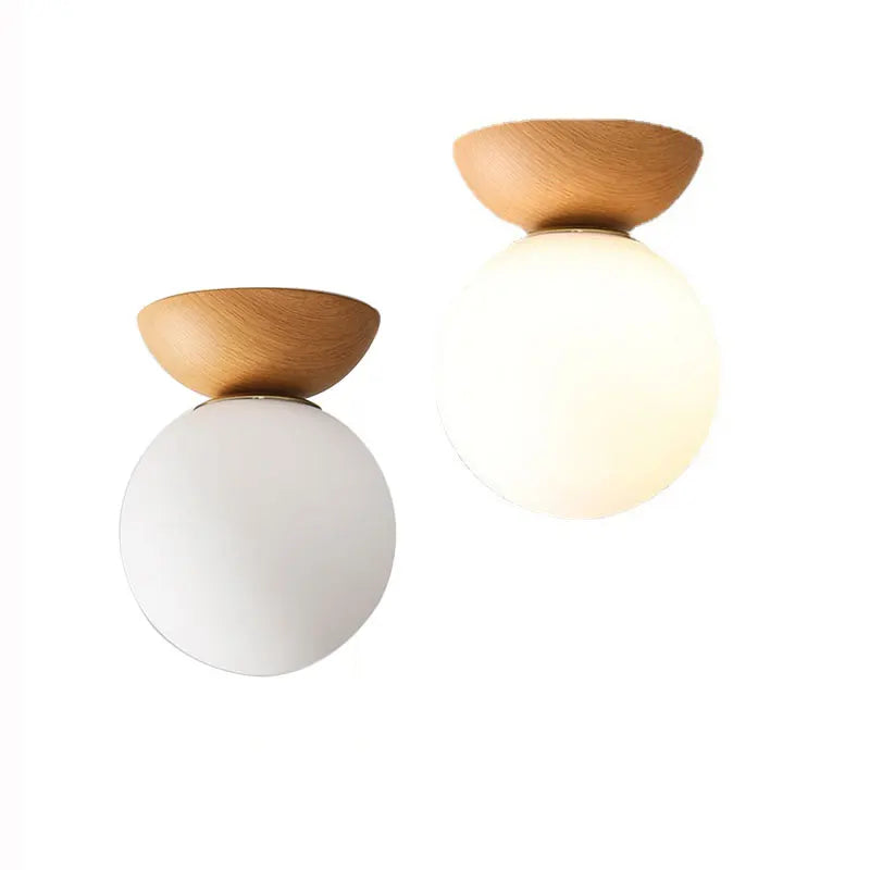 Suspension boule de verre à fini bois