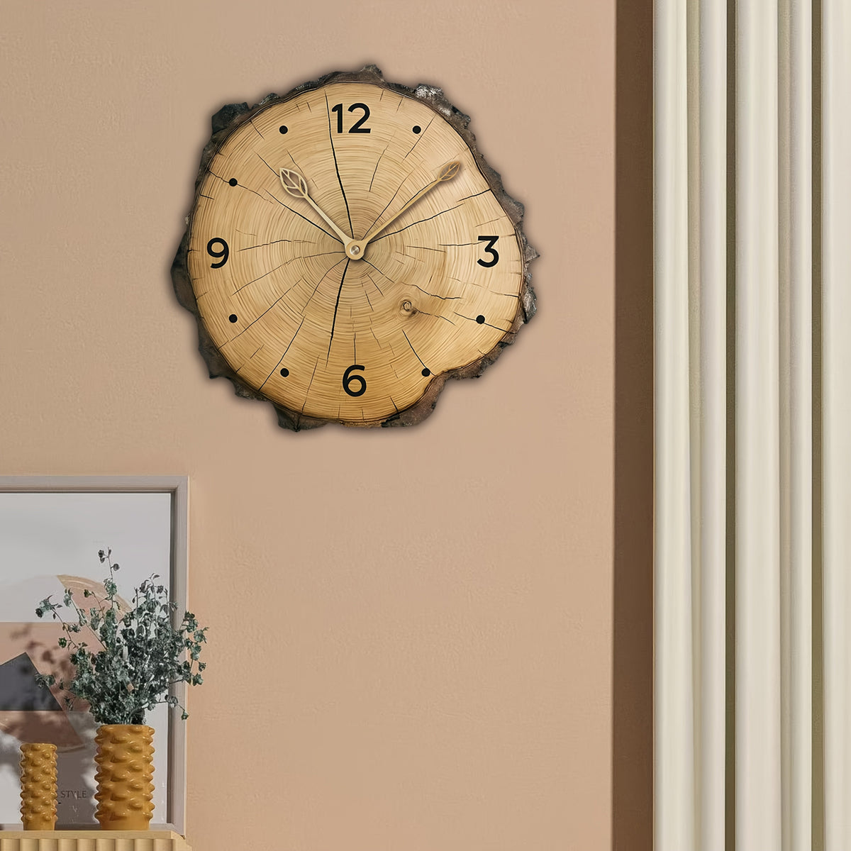 Horloge murale en tranche de bois