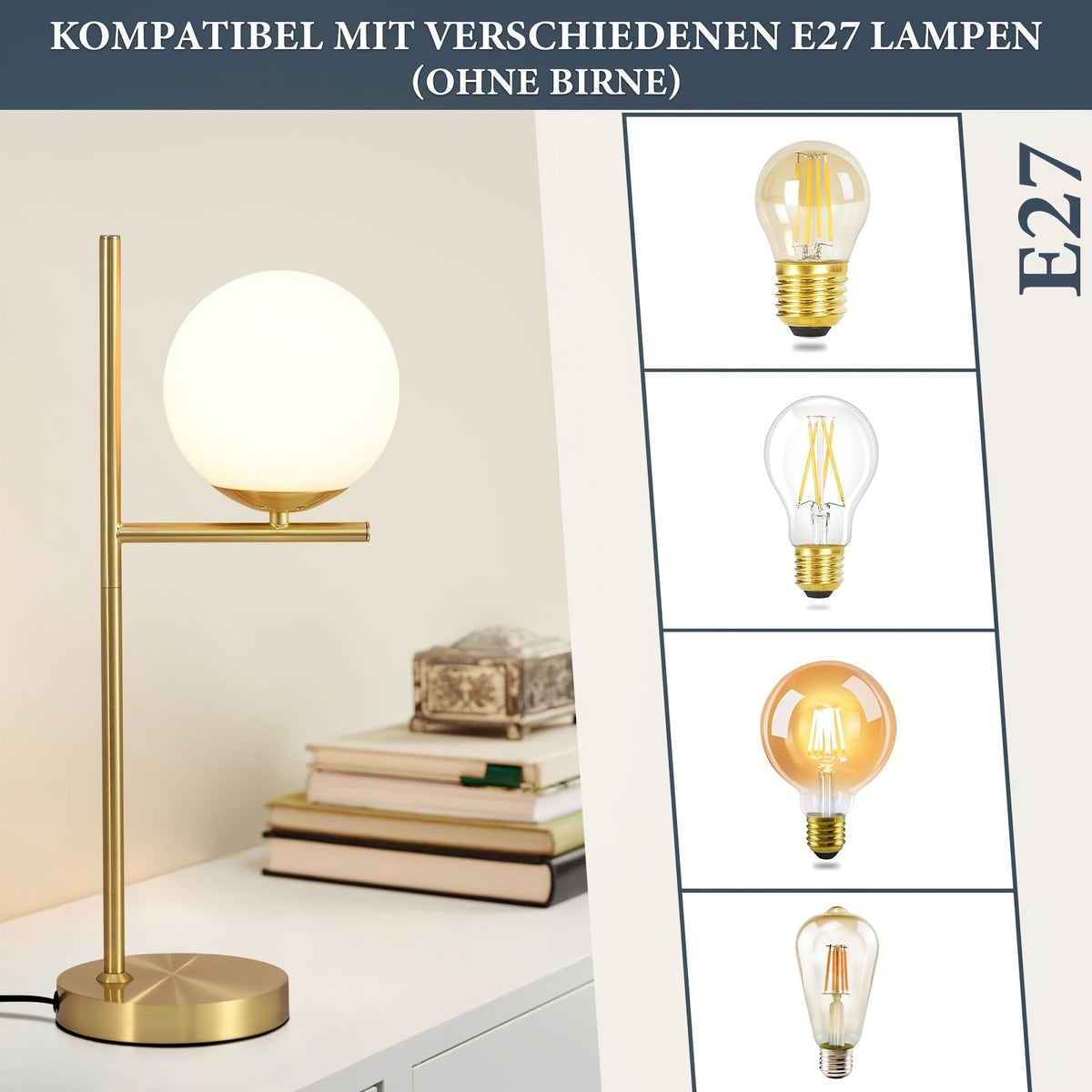 Lampe de table dorée à globe givré