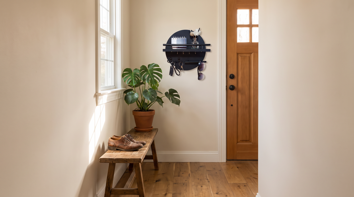 Porte-clés mural rond en bois