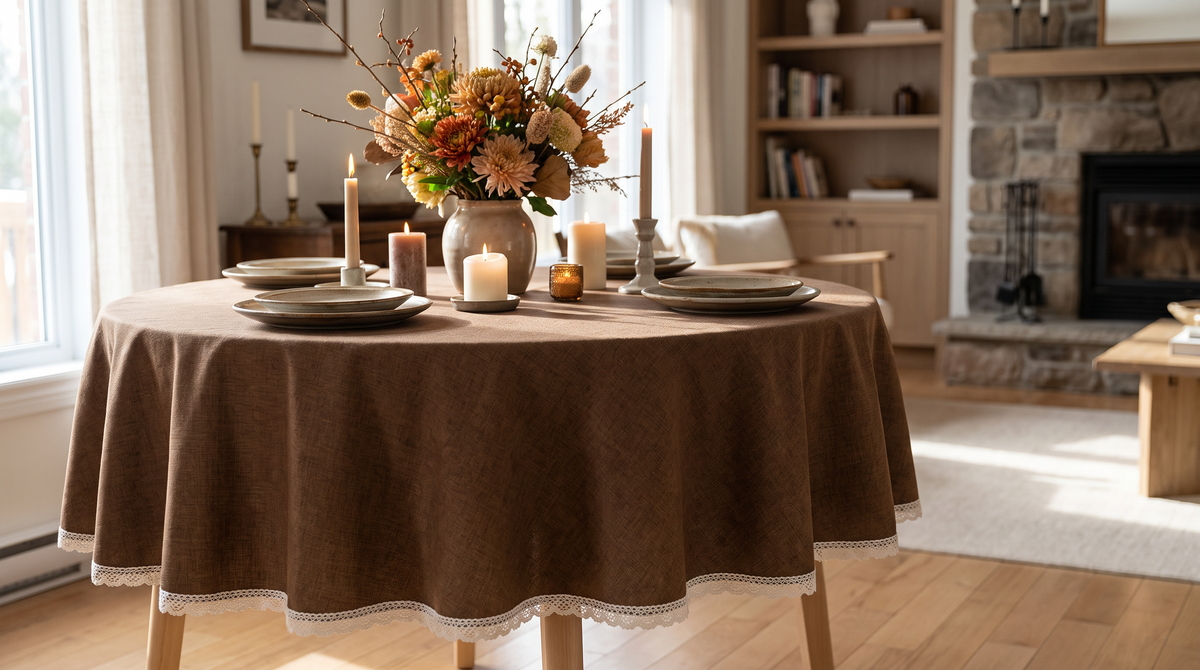 Nappe ronde en lin à franges