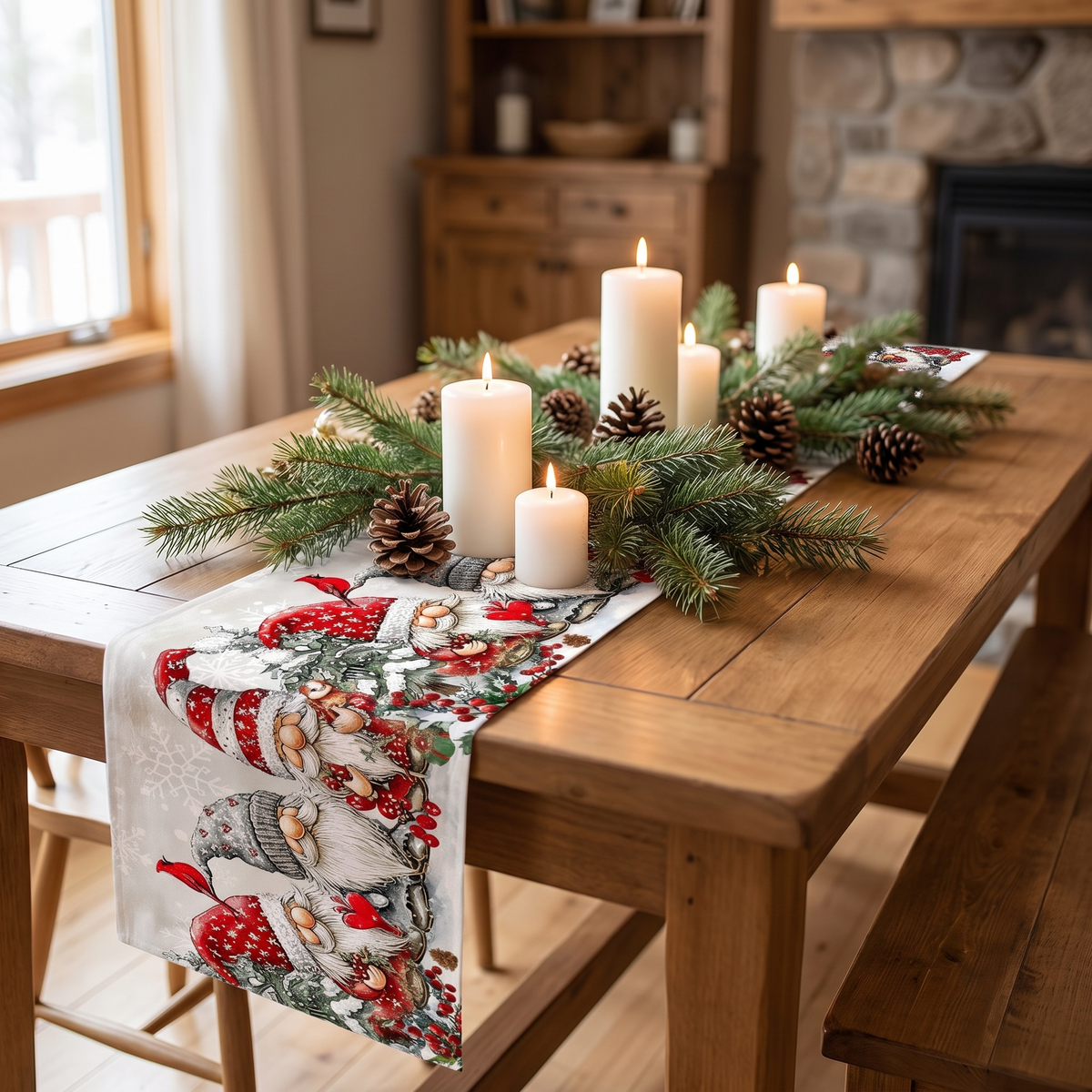 Chemin de table de Noël lutin et flocons – usage