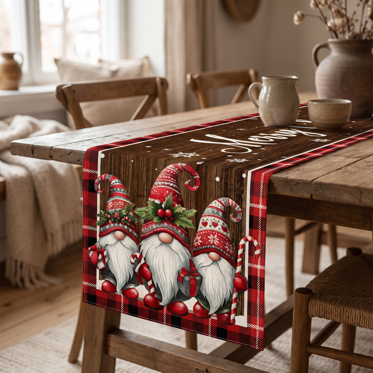 Chemin de table de Noël aux lutins, 35 x 180 cm – en situation