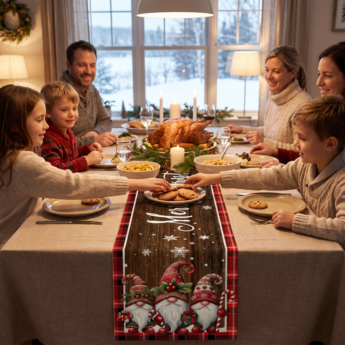 Chemin de table de Noël aux lutins, 35 x 180 cm – usage