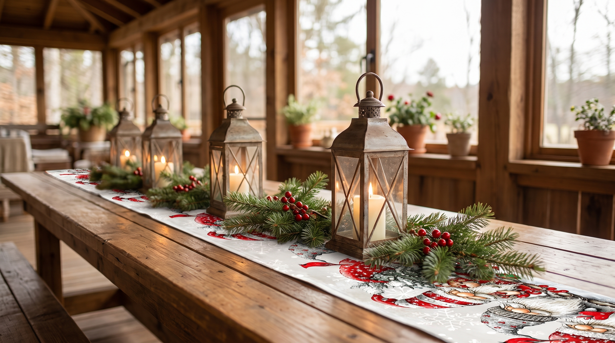 Chemin de table de Noël lutin et flocons