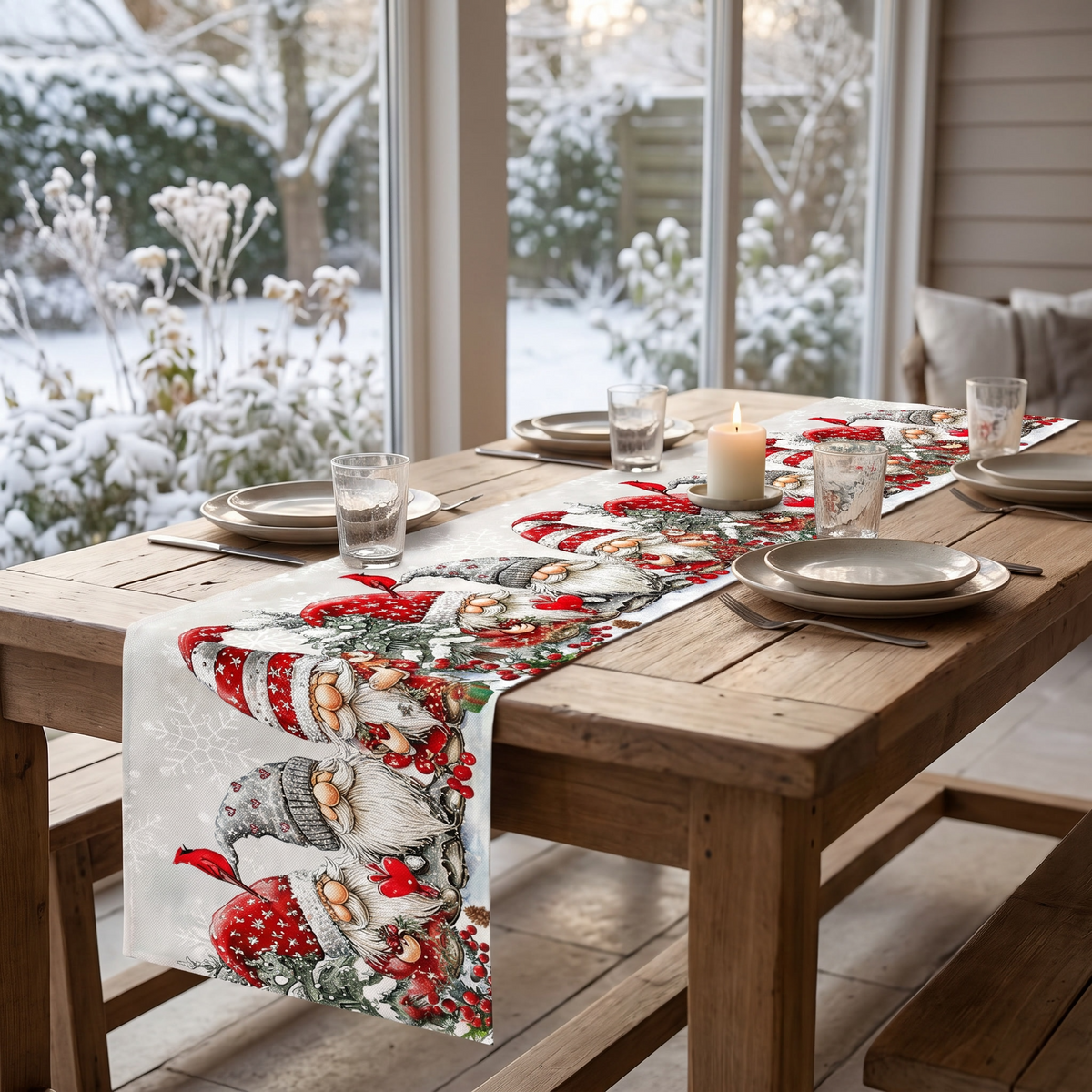 Chemin de table de Noël lutin et flocons – détail