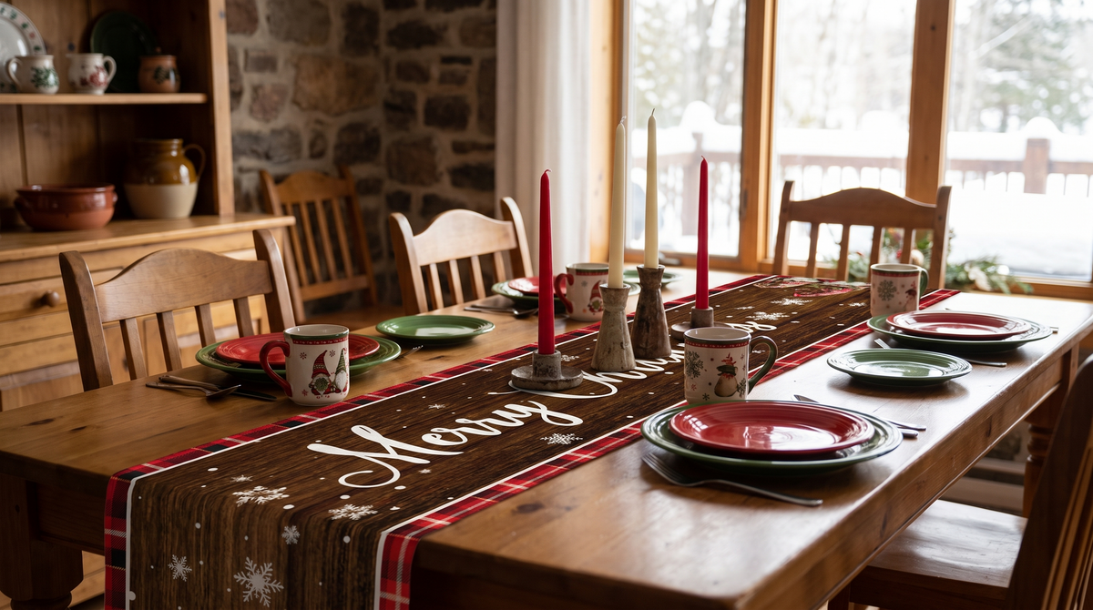Chemin de table de Noël aux lutins, 35 x 180 cm