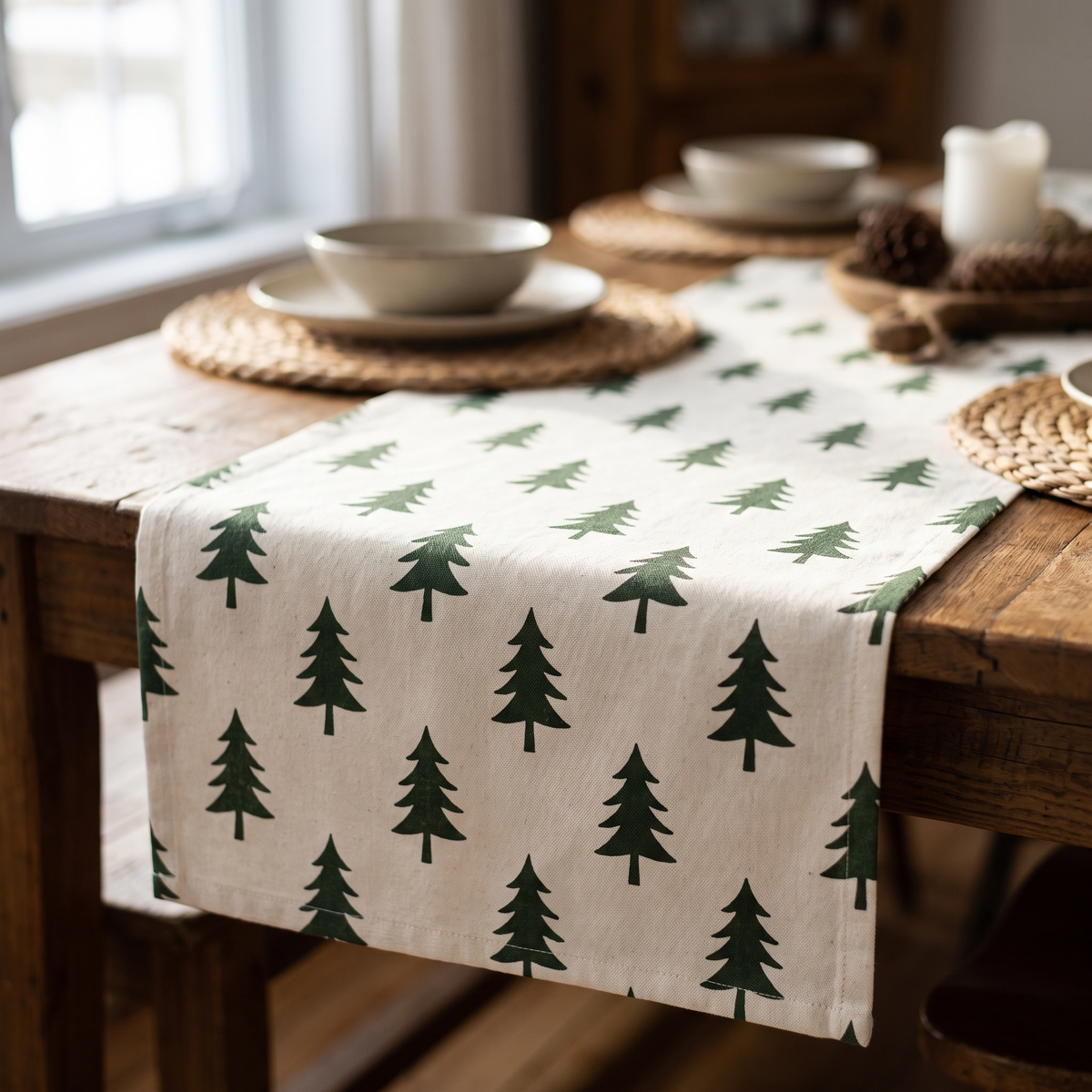 Chemin de table de Noël aux sapins, style scandinave – en situation
