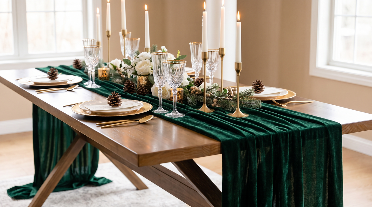 Chemin de table de Noël en velours, 3 m