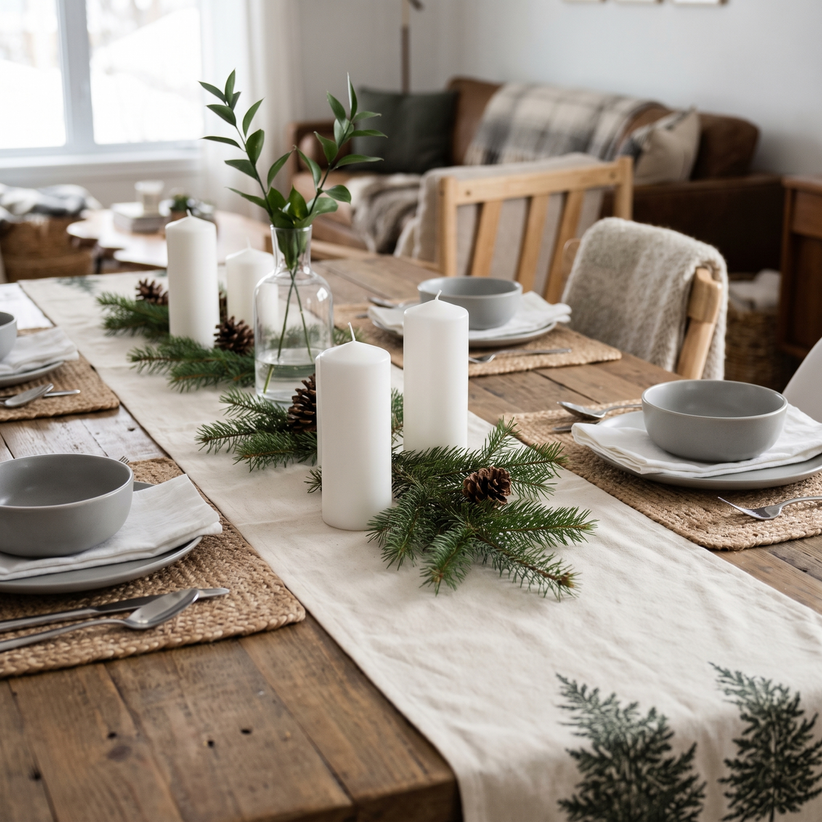 Chemin de table de Noël aux sapins, style scandinave – usage