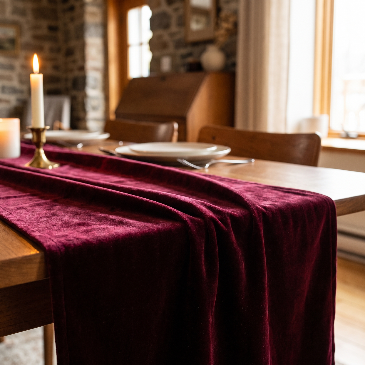 Chemin de table de Noël en velours, 3 m – en situation