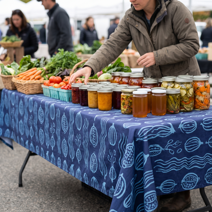 Kiosque de marché extérieur avec une nappe imperméable imprimée