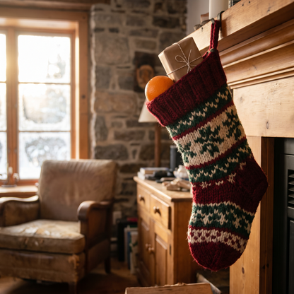 Bas de Noël en tricot rempli le matin de Noël