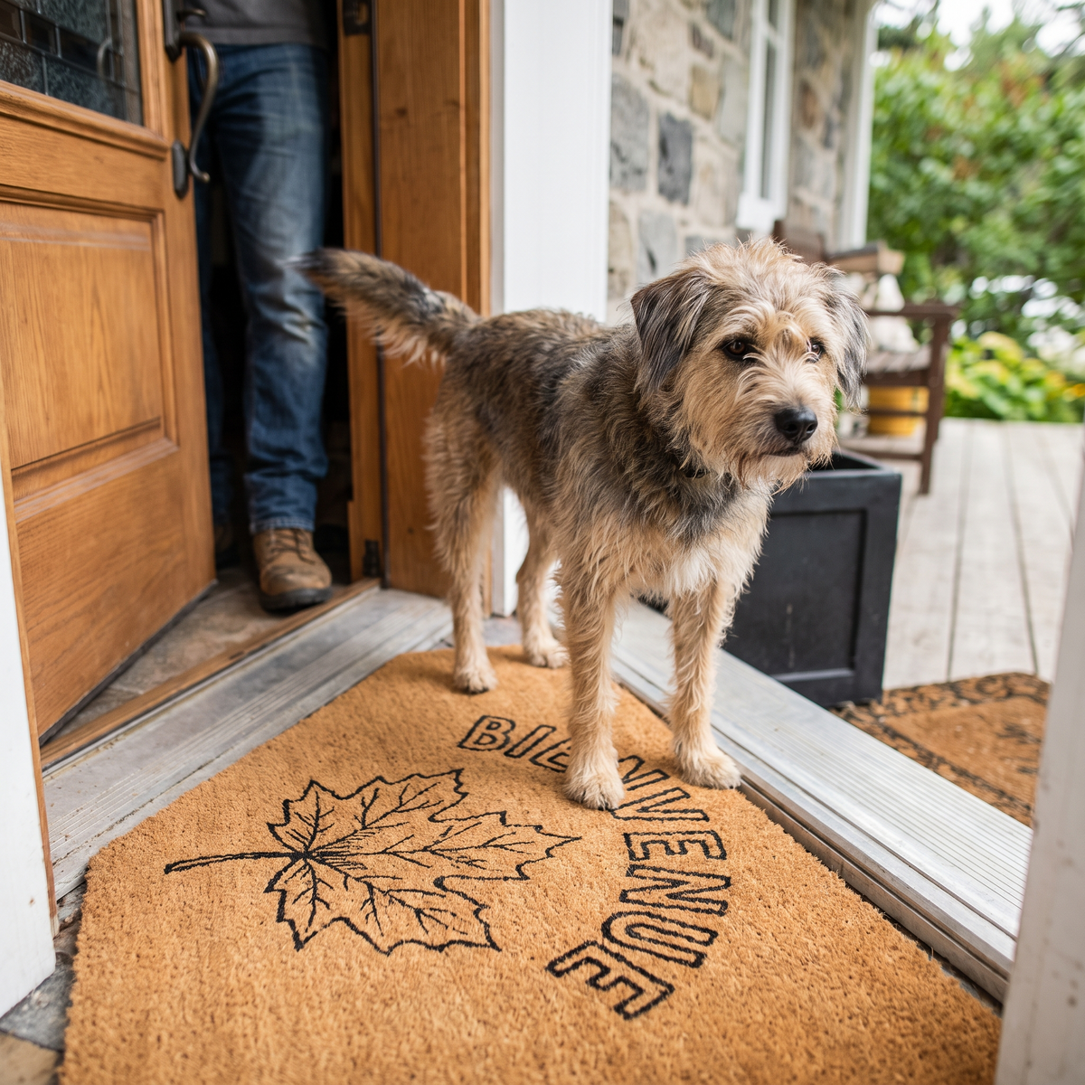 Chien debout sur un paillasson illustré personnalisé