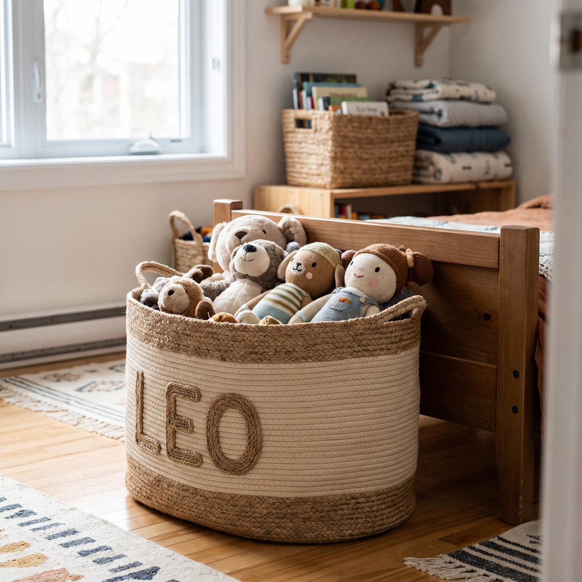 Panier de rangement tressé avec prénom