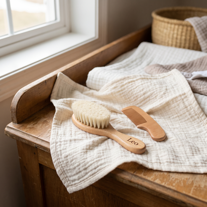 Brosse à cheveux de bébé en bois gravée
