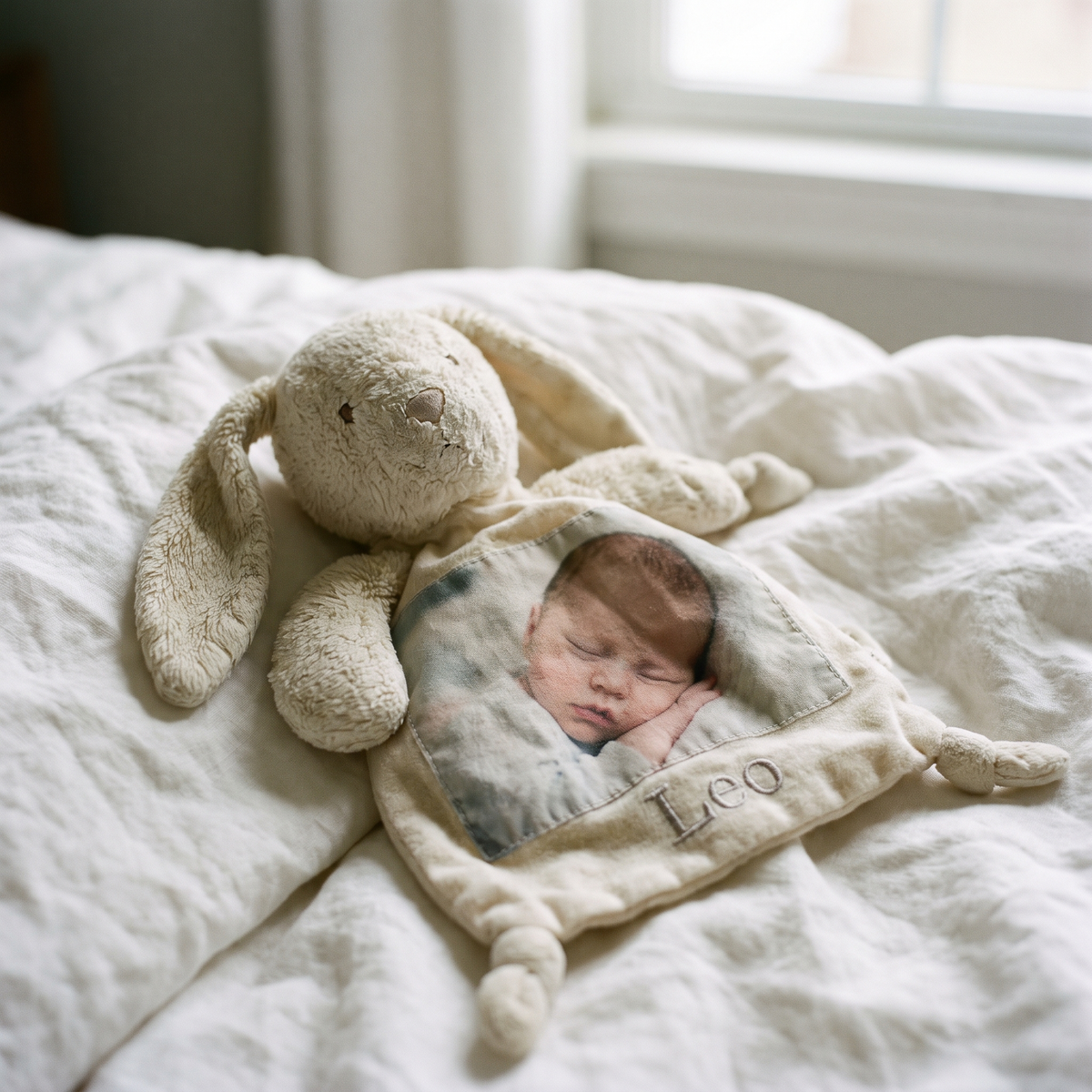 Doudou lapin avec photo imprimée