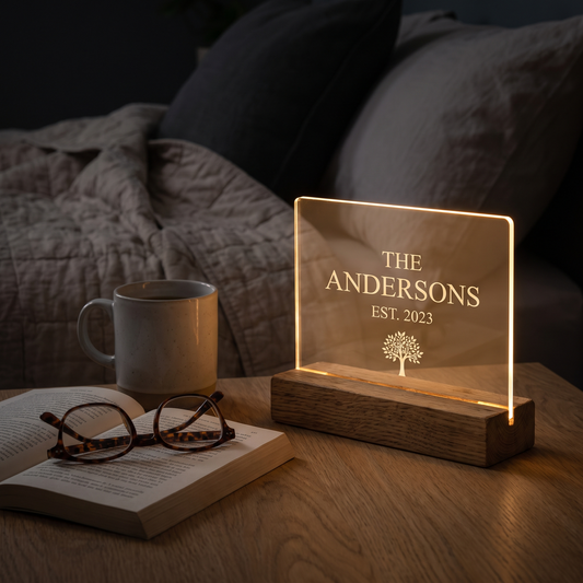 Veilleuse DEL personnalisée sur socle de bois
