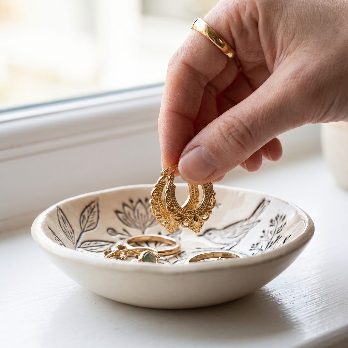 Vide-poche à bijoux en céramique gravé