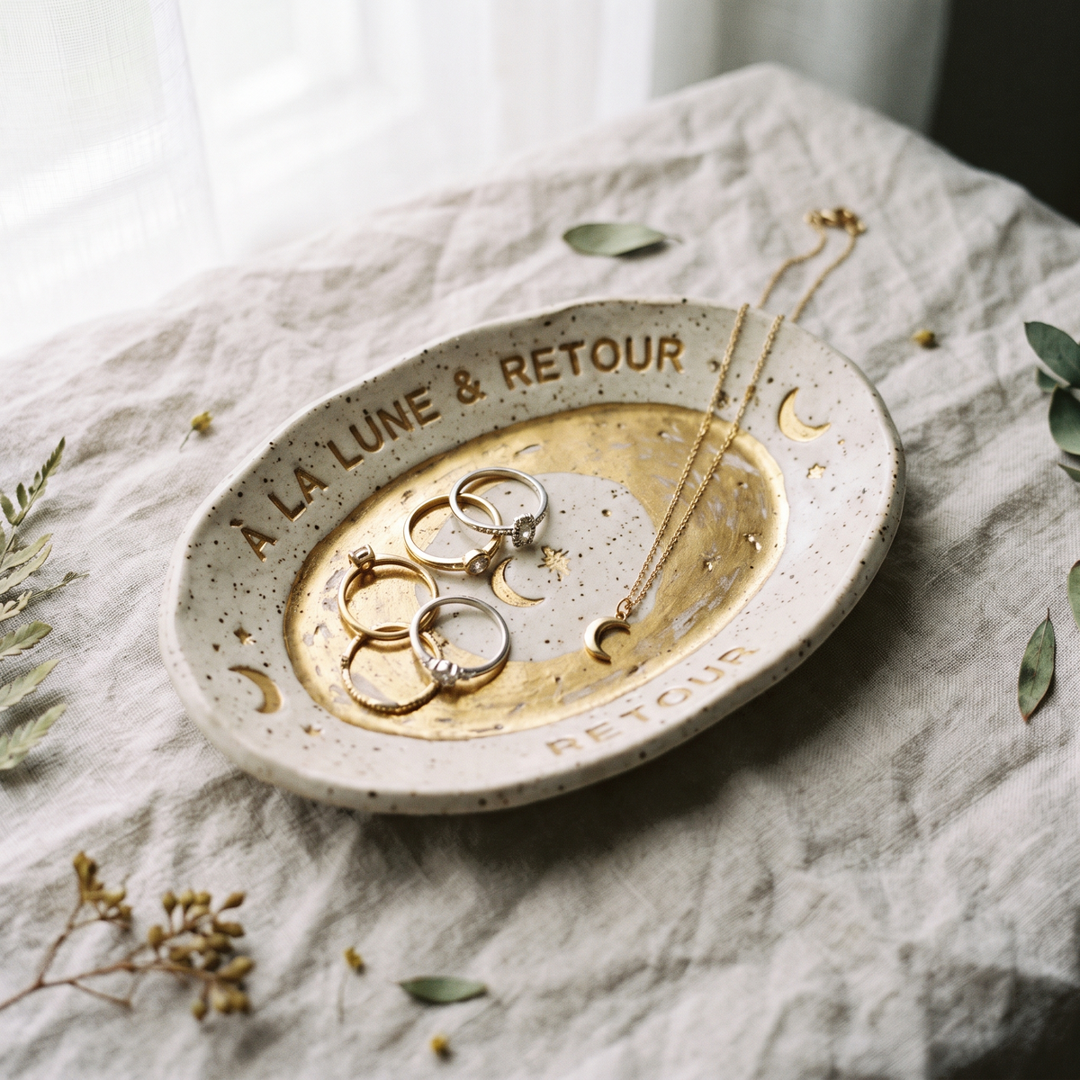 Vide-poche à bijoux en céramique gravé