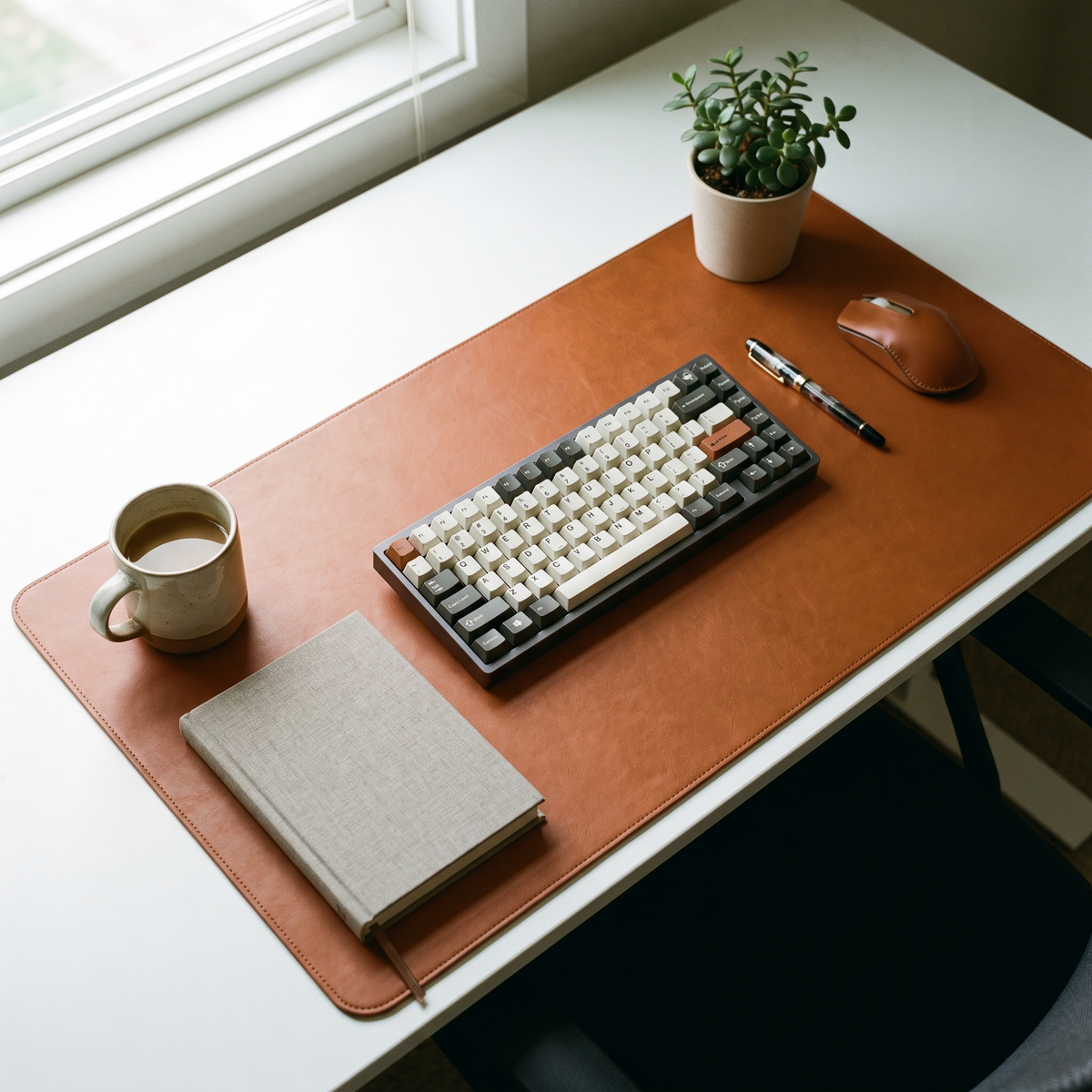 Sous-main de bureau en cuir gravé