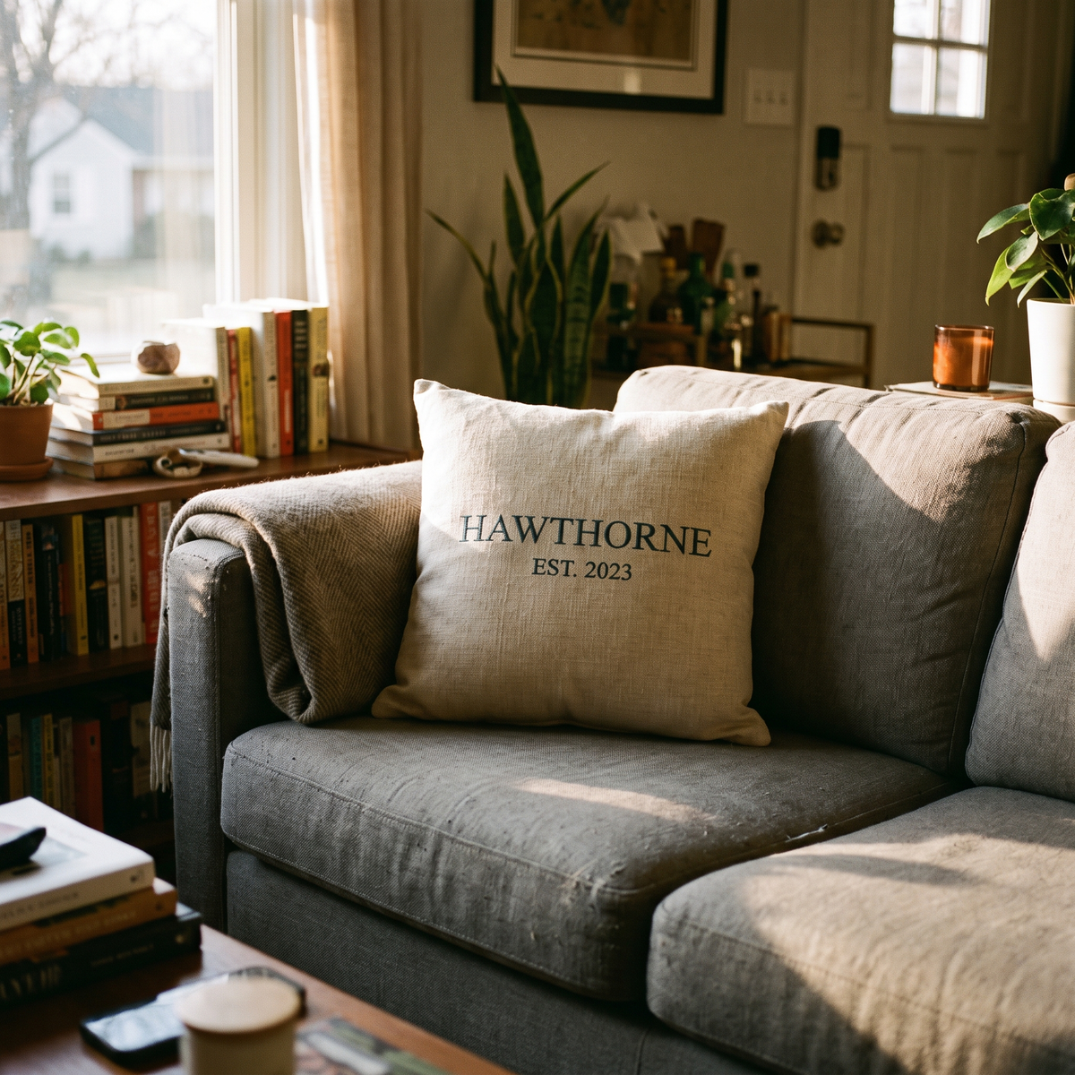 Coussin brodé au nom de famille
