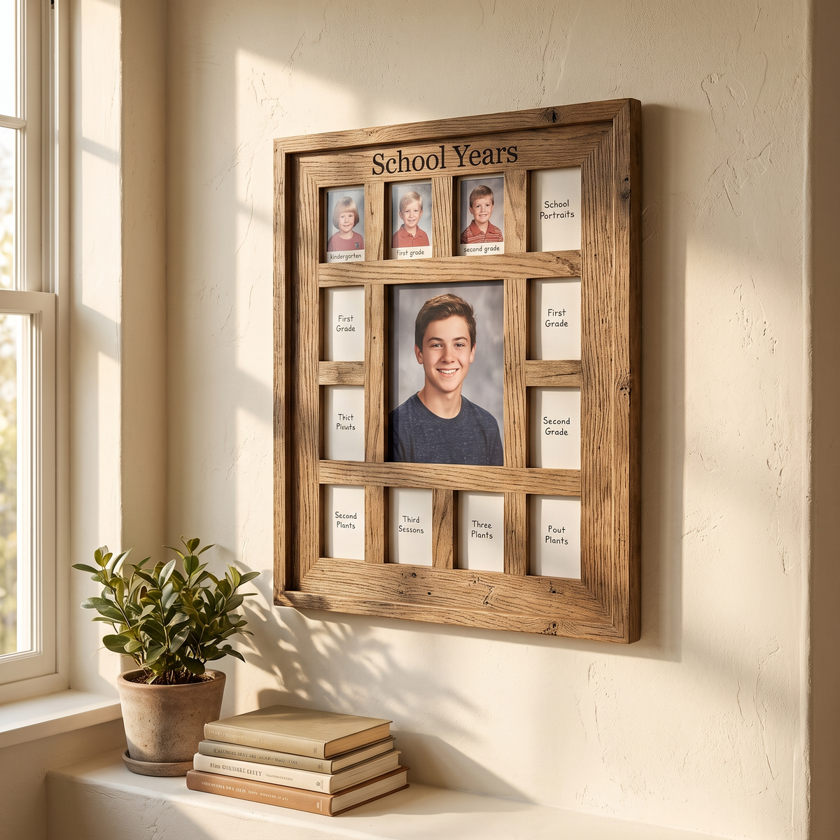 Cadre des années scolaires en bois, ouvertures de la maternelle au secondaire, accroché au mur