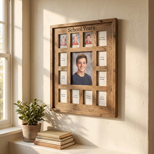 Cadre des années scolaires en bois, ouvertures de la maternelle au secondaire, accroché au mur