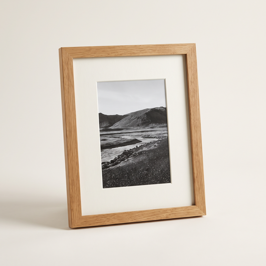 Cadre photo en chêne massif huilé avec passe-partout et verre véritable