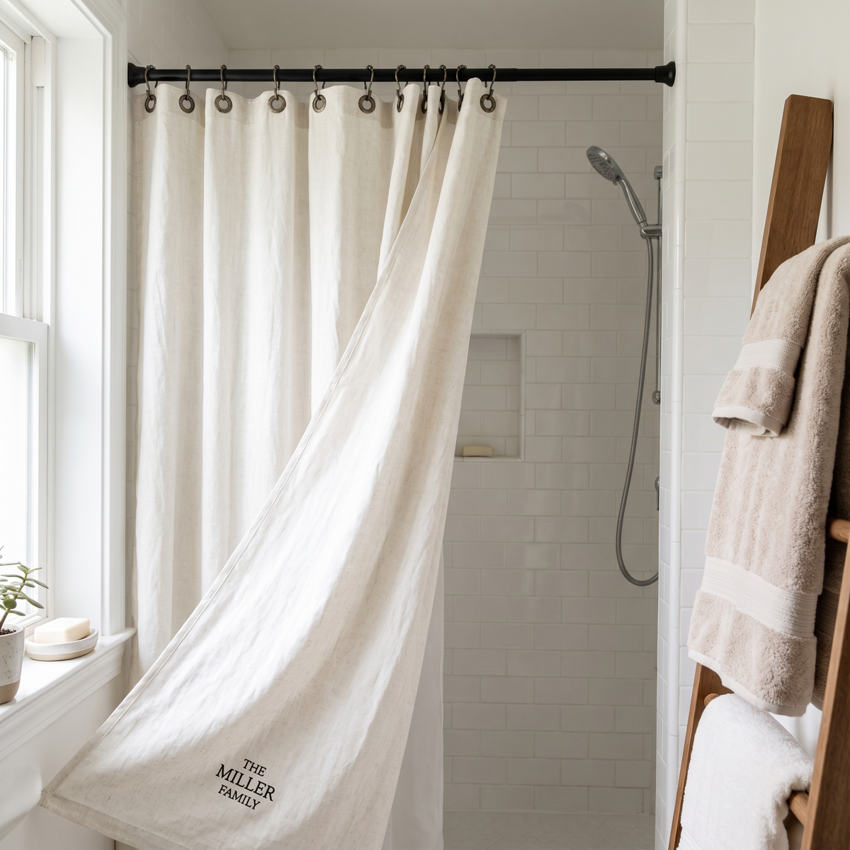 Rideau de douche personnalisé au nom de famille