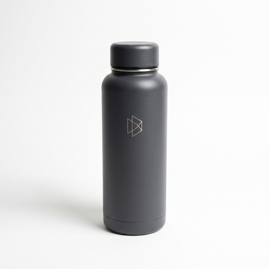 Gourde isotherme en acier inoxydable anthracite, logo gravé au laser