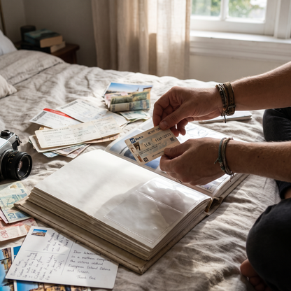 Album de voyage à pochettes, brodé