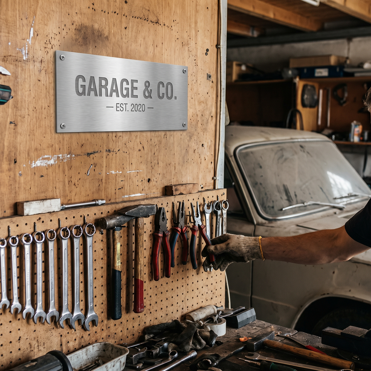 Plaque d'atelier de garage gravée
