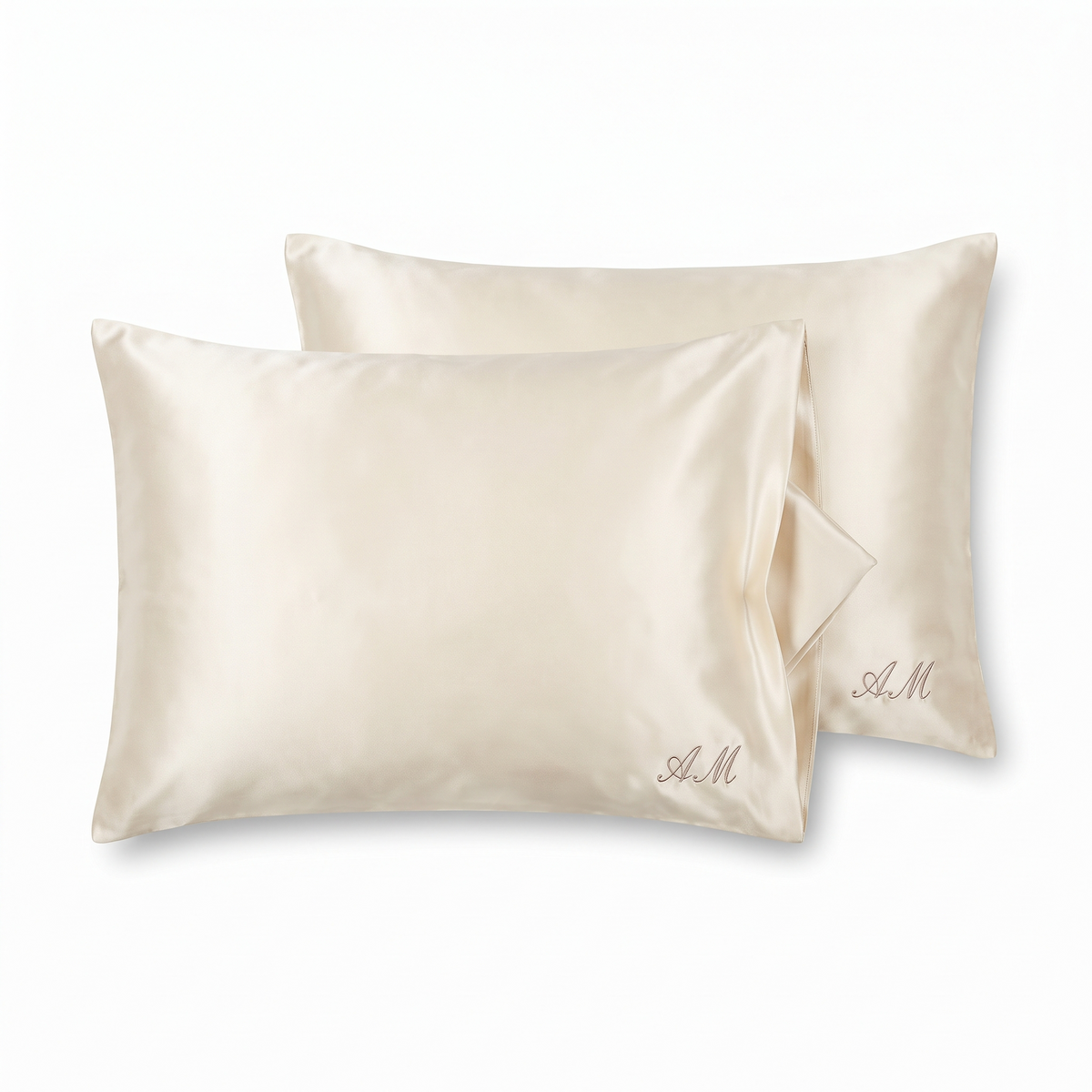Taies d'oreiller en satin brodées, lot de 2