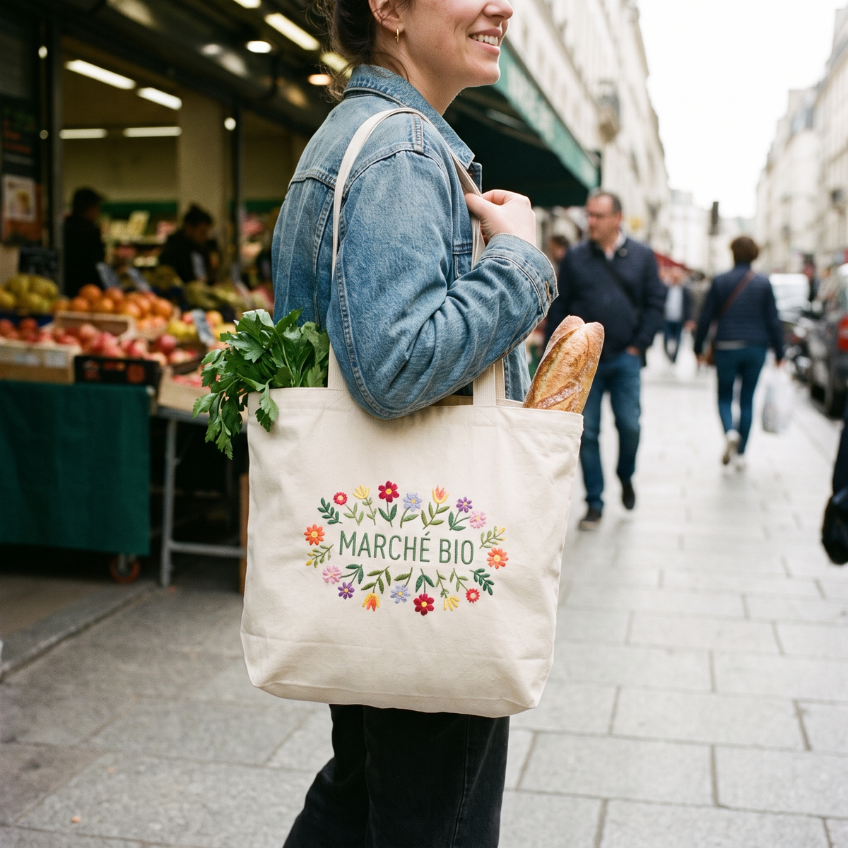 Sac fourre-tout en toile brodé au monogramme