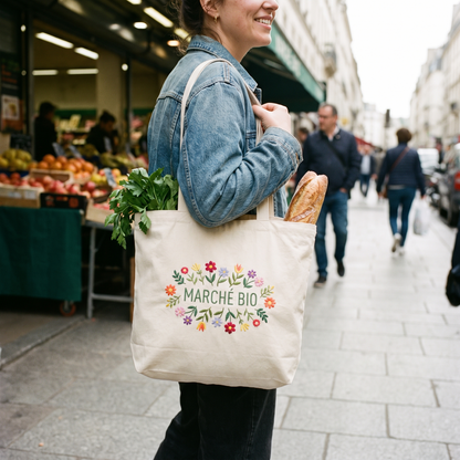Sac fourre-tout en toile brodé au monogramme