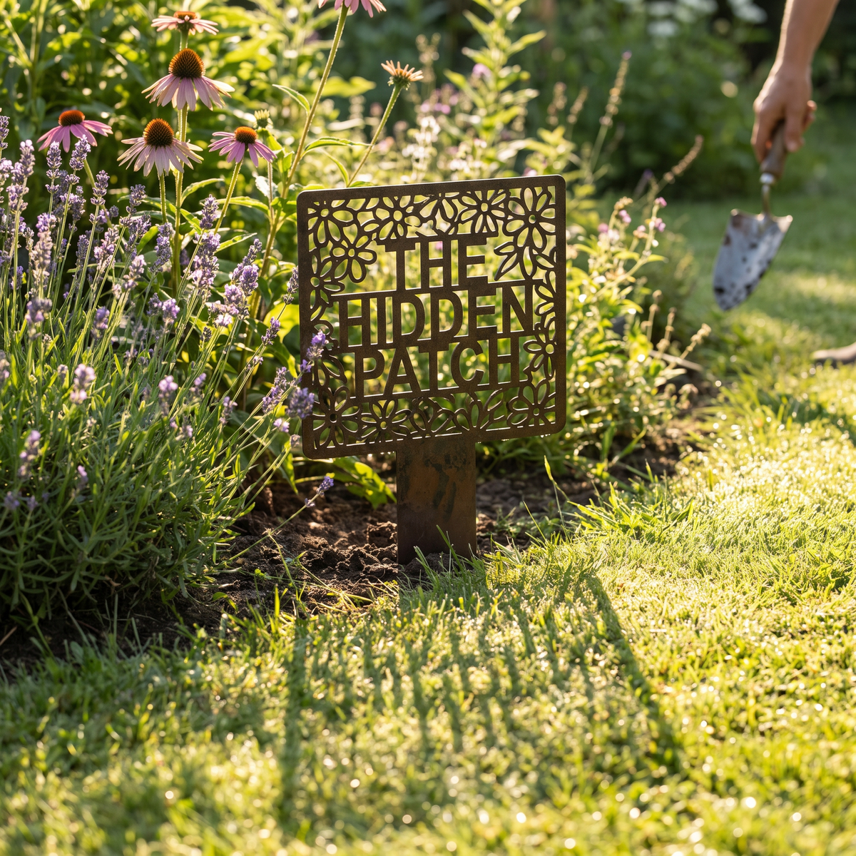 Enseigne de jardin en métal au nom de famille